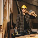 Professional Carpenter Handcraft Wood worker. furniture builder home diy projects maker male.